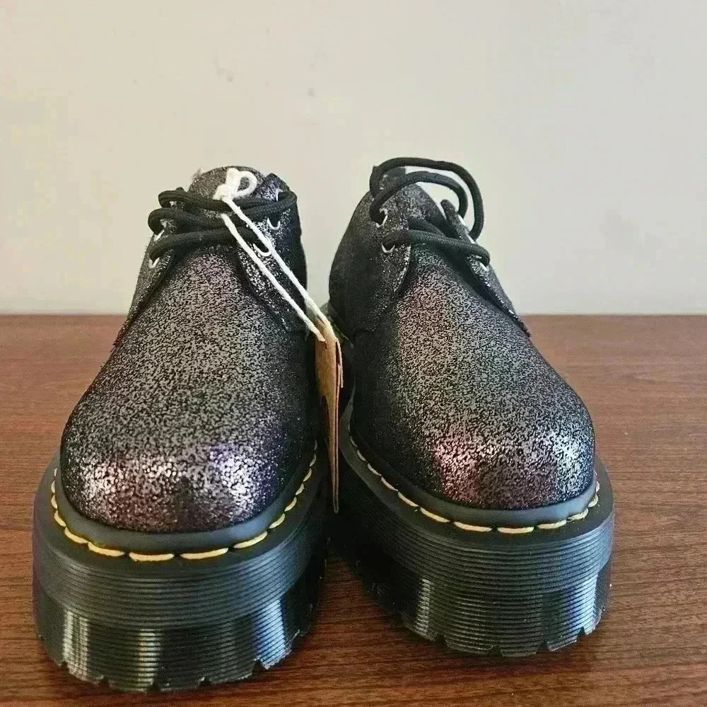 Dr. Martin's  1461 Quad Platform Derby Faux Fur Lined Shimmered Metallic Size 7